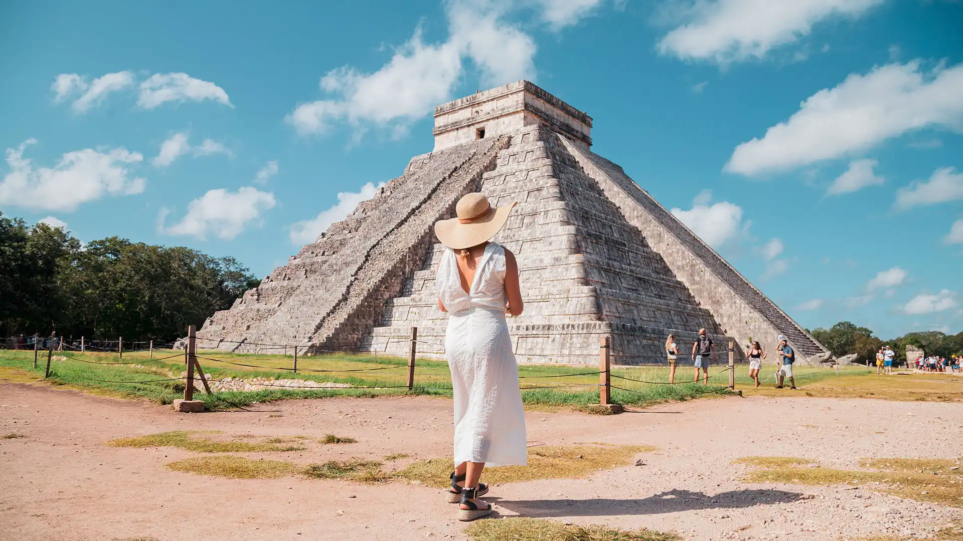 Woman at Chichen Itza pyramid