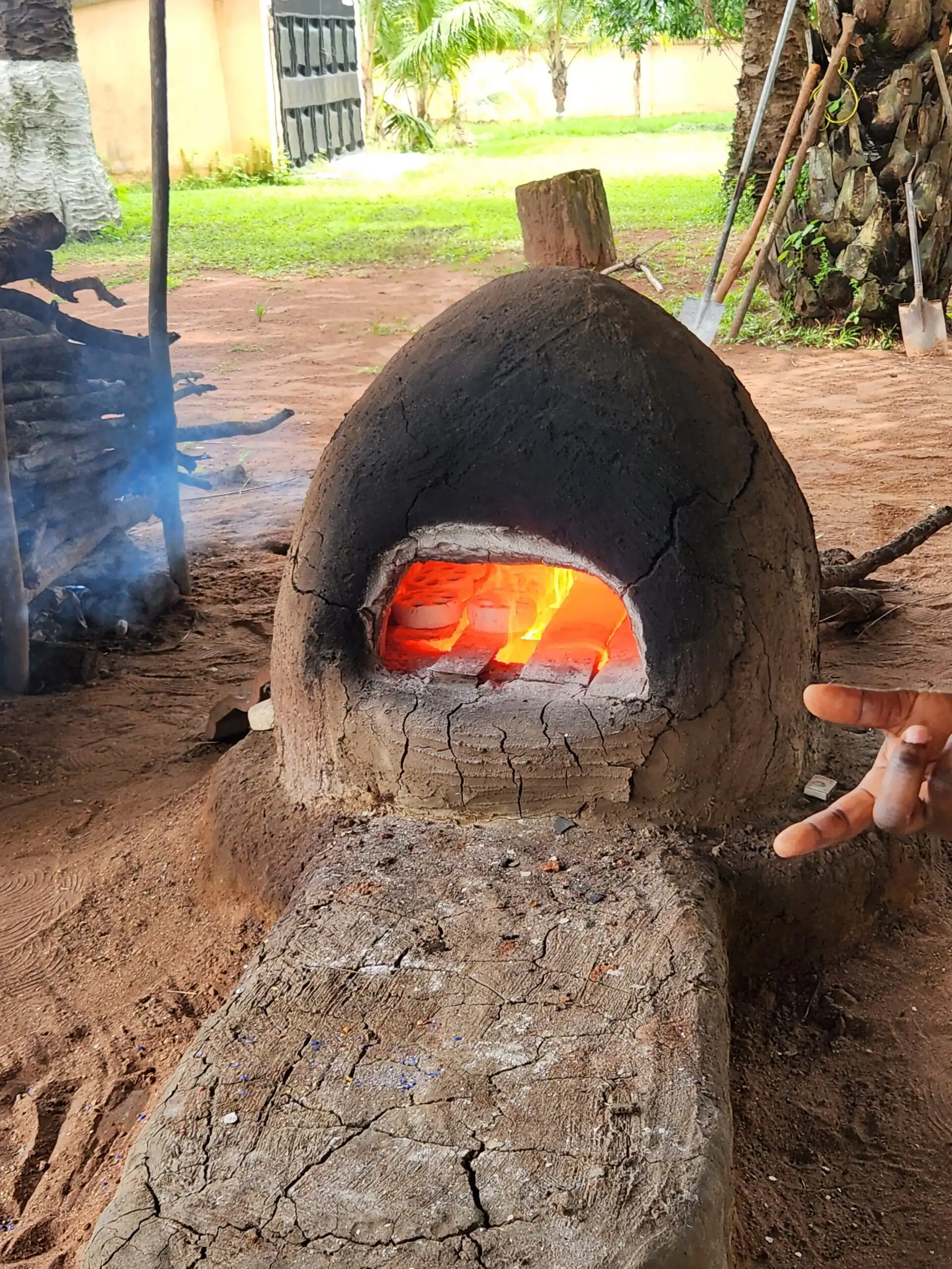 Clay oven with burning fire