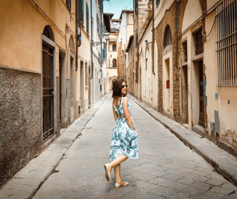 Woman in scenic European street
