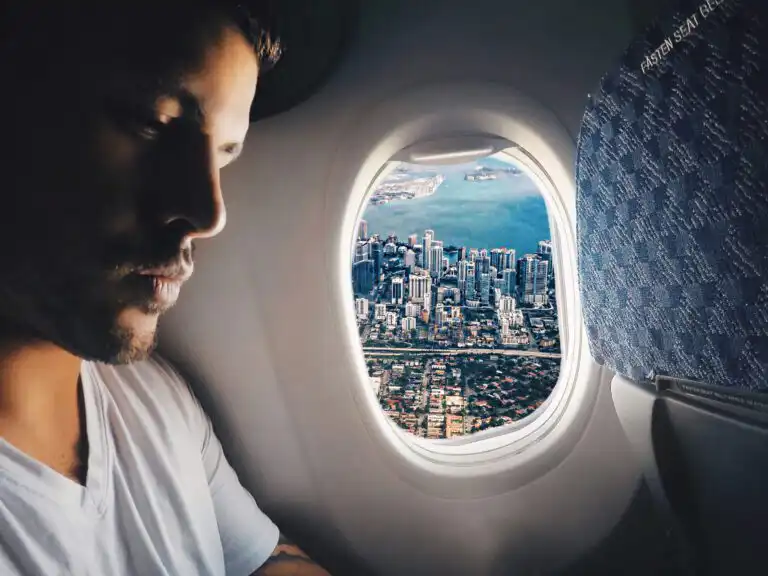 Man flying over city